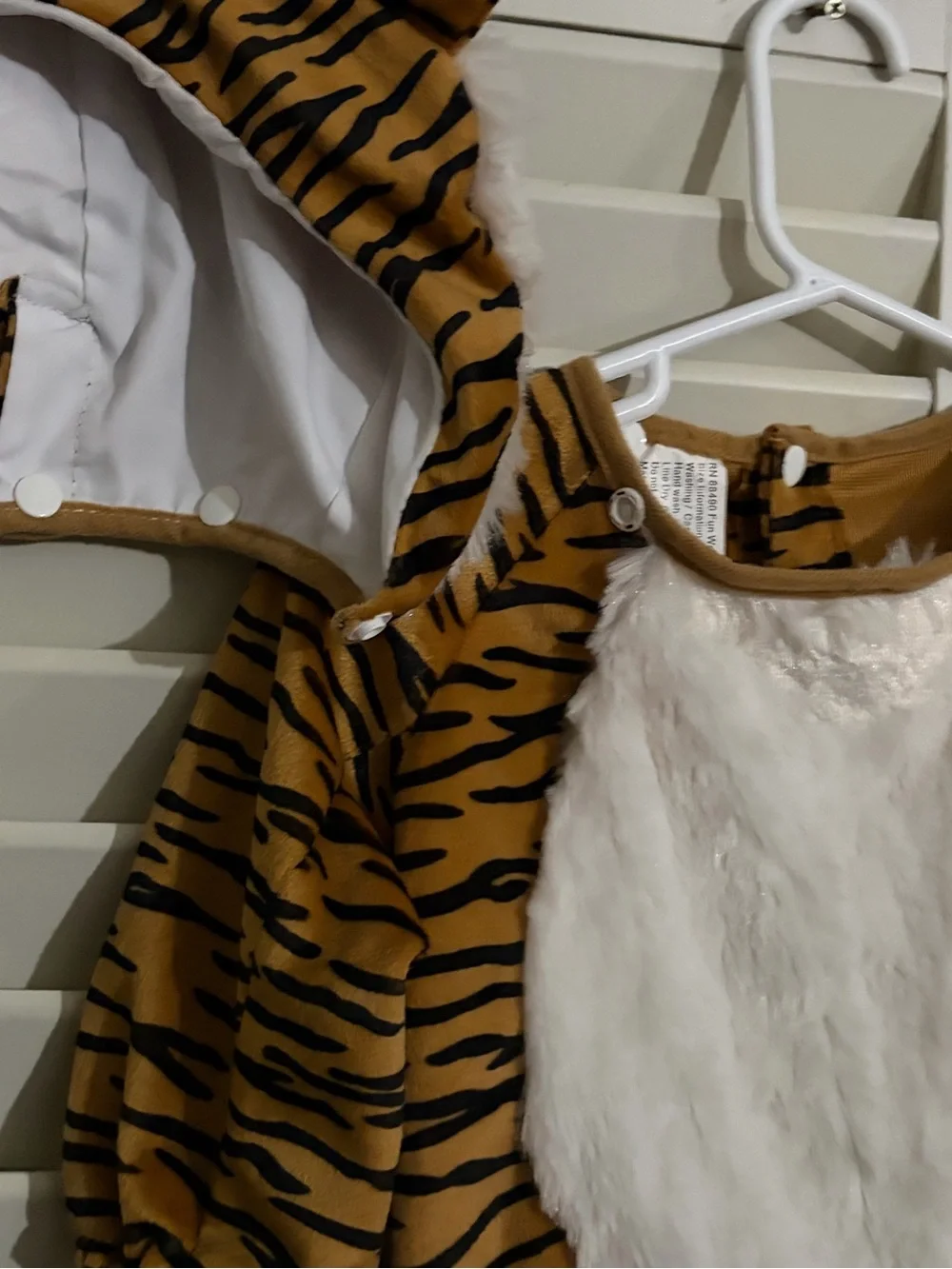 Tiger-Print Baby One-Piece Costume with Hood and Mittens - Brown